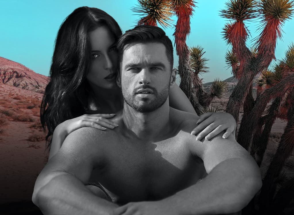 Male and female model posing in Nevada desert